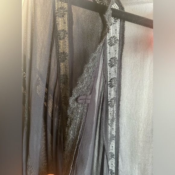 Free People x Muche Et Muchette Black Sheer Lace Fringe Kimono - Picture 3 of 10
